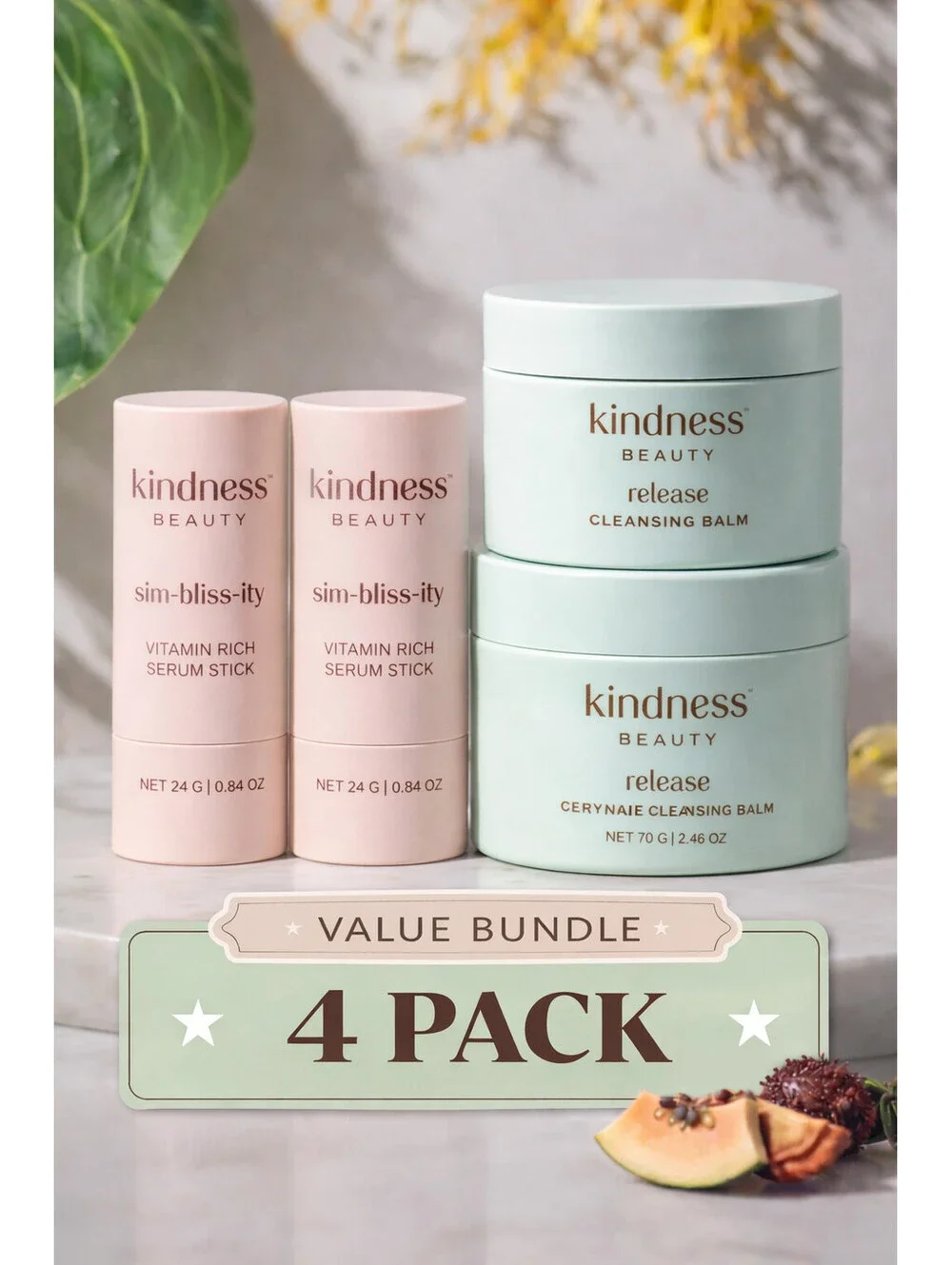 Kindness Beauty Cleansing Balm & Sim-Bliss-ity Vitamin Rich Serum Stick 4 Pack